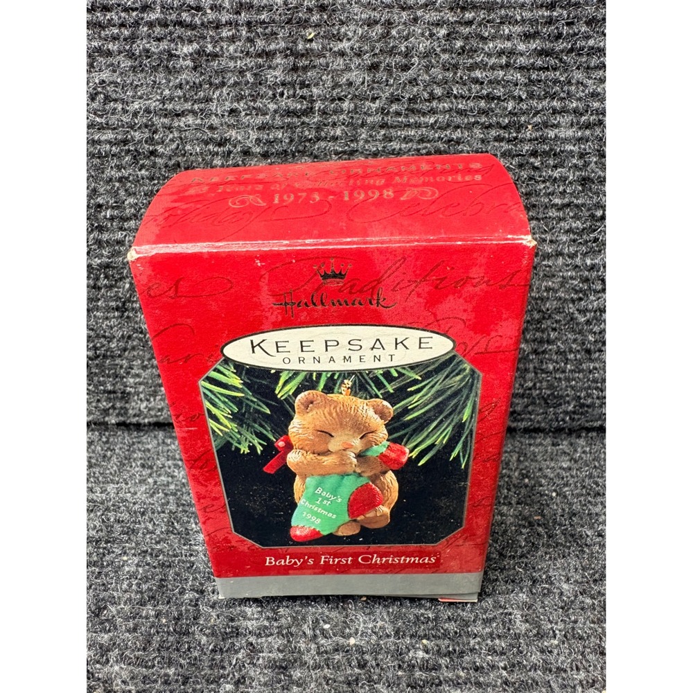 Hallmark Keepsake Ornament 1998 Babys First Christmas Teddy Bear Stocking F-32